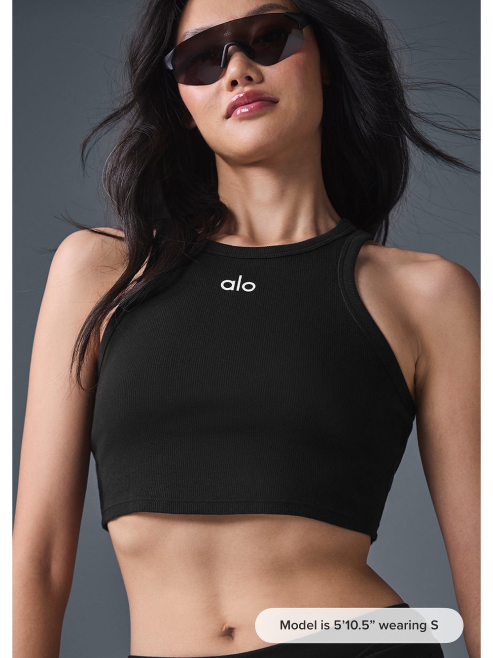 ALO Yoga Black Ribbed High-Neck Crop Tank